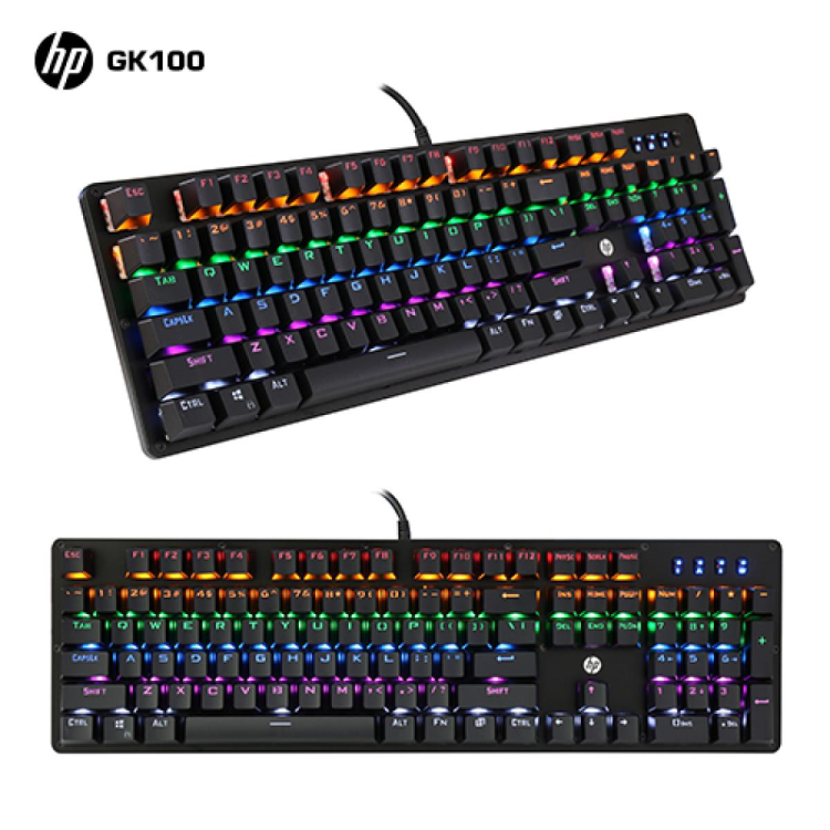 HP GK100F Mechanical Wired RGB Keyboard, Blue Switch, Adjustable 6 Keys & 104 Keys Anti-Ghosting, Suspended Key Caps, High Compatibility, Black | GK100F